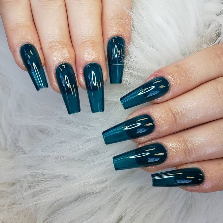 Deep teal nail extensions